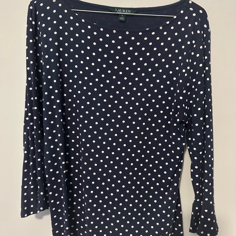 Ralph Lauren Navy and White Polka Dot Blouse